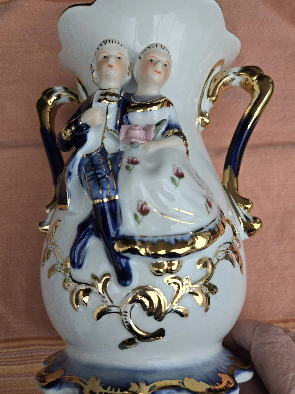 Vtg. LaReaux French Porcelain Vase Victorian Couple
